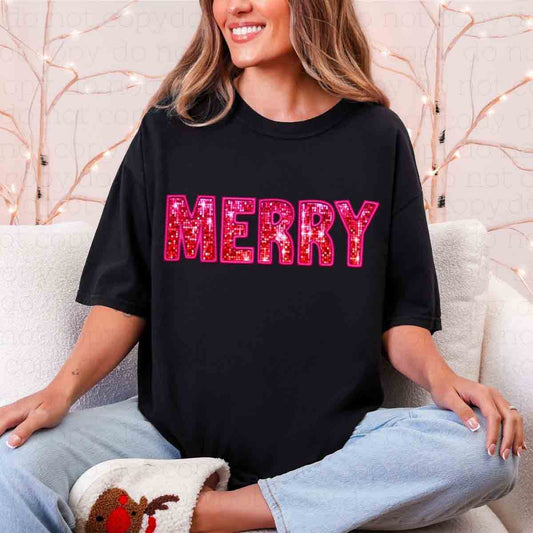 MERRY *FAUX GLITTER/FAUX EMBROIDERY* - DTF TRANSFER