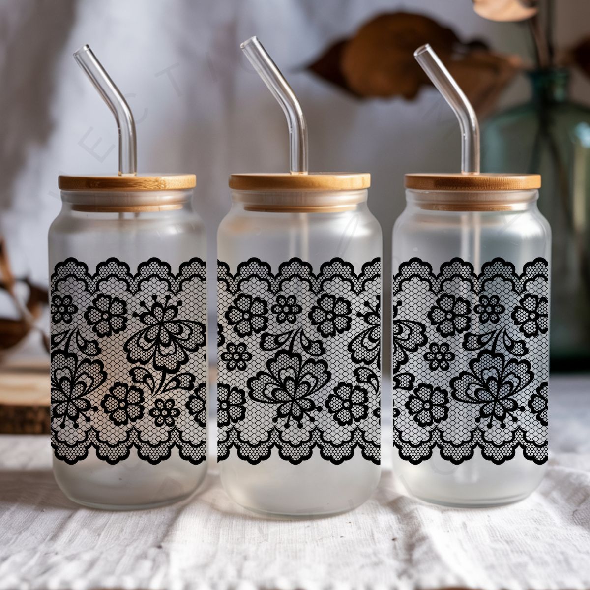 BLACK LACE *FAUX LACE* - UV DTF