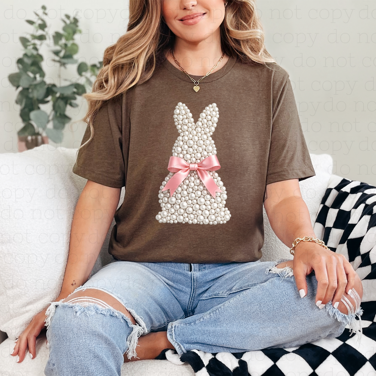 COQUETTE EASTER BUNNY - FAUX PEARLS - DTF TRANSFER