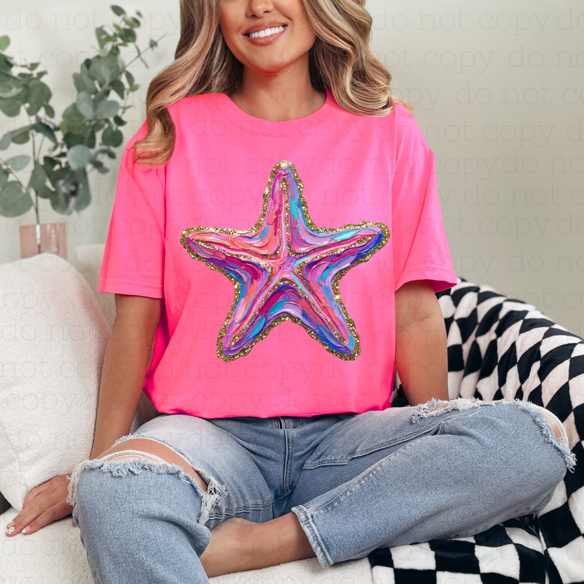 RAINBOW STARFISH - FAUX GLITTER - DTF TRANSFER - Hectic Momma Printing