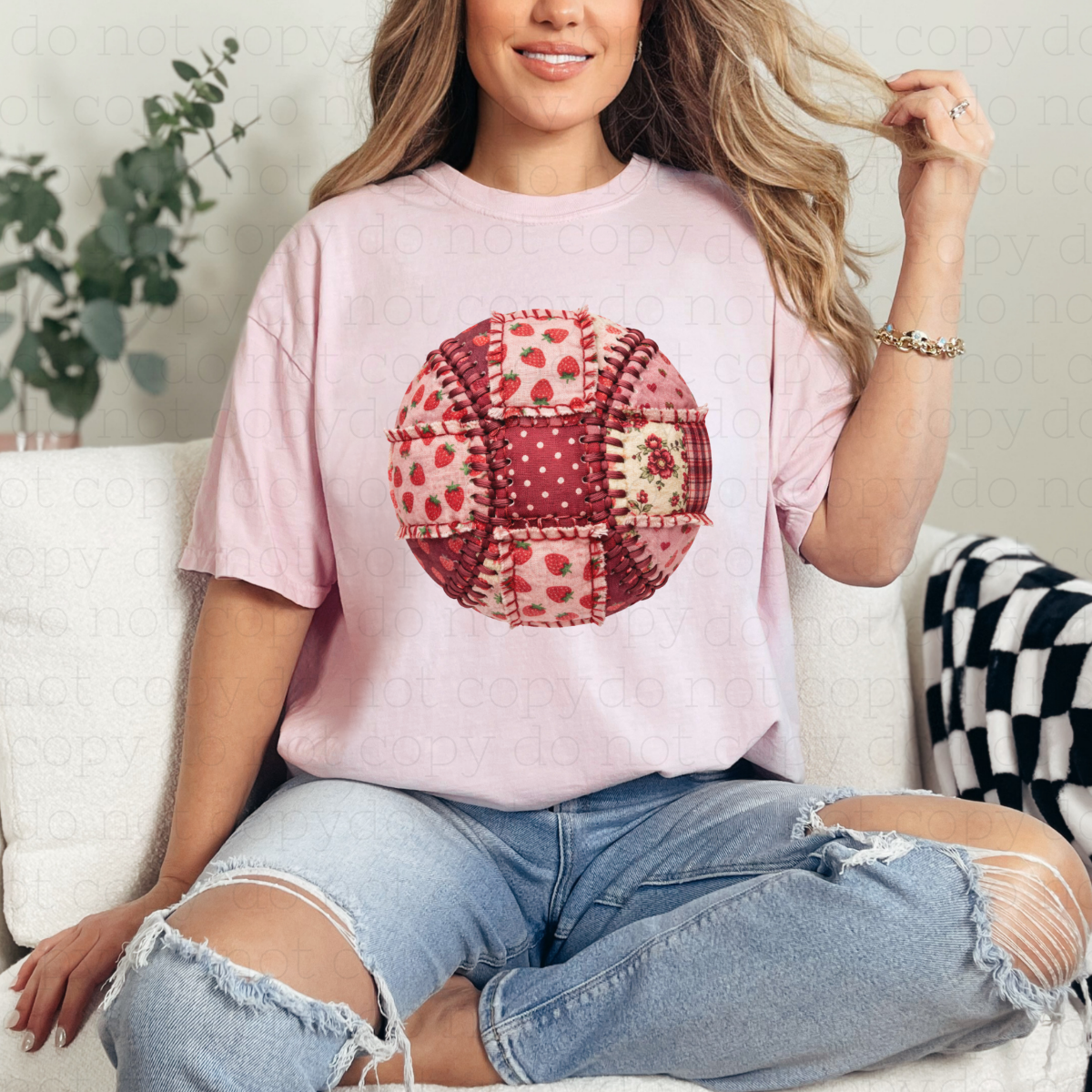 STRAWBERRY PATCHWORK BASEBALL - DTF TRANSFER - Hectic Momma Printing