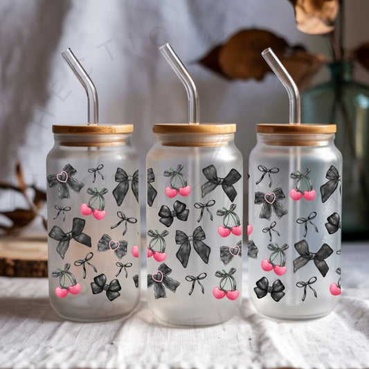 COQUETTE BLACK BOWS & CHERRIES - UV DTF