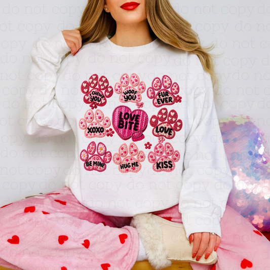 PAW PRINTS - CONVERSATION HEARTS + FAUX YARN - DTF TRANSFER