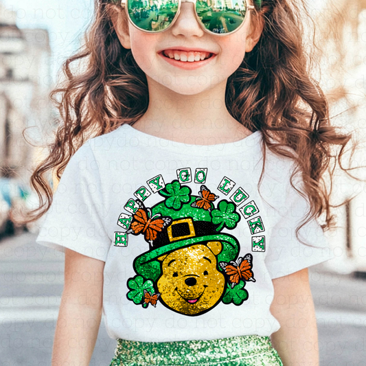 HAPPY GO LUCKY - FAUX GLITTER - DTF TRANSFER