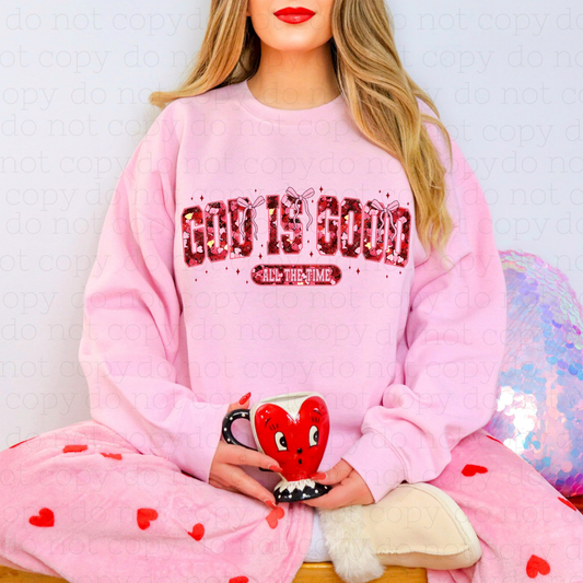 COQUETTE GOD IS GOOD ALL THE TIME - FAUX SEQUIN - DTF TRANSFER