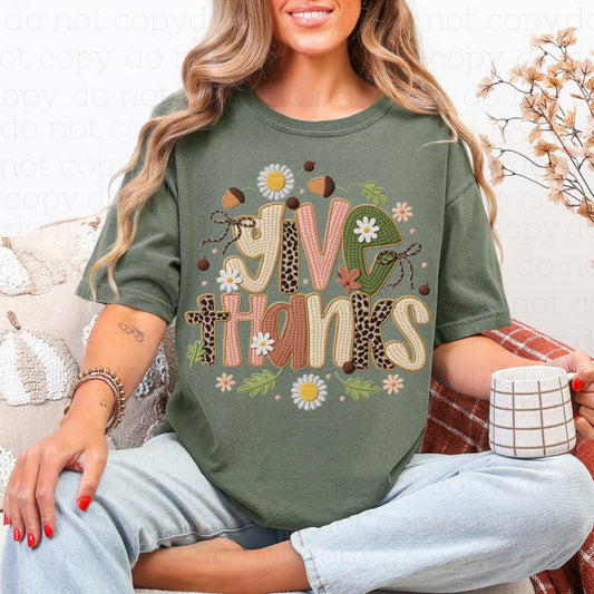 COQUETTE GIVE THANKS *FAUX EMBROIDERY/FAUX YARN* - DTF TRANSFER