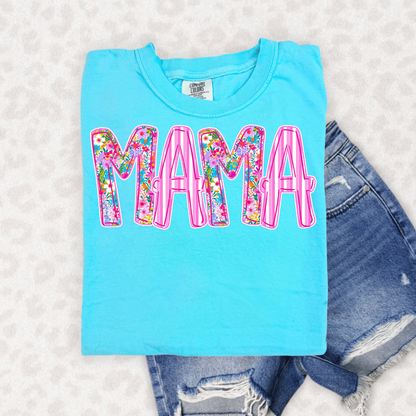 MAMA PINK STRIPES & FLORAL - DTF TRANSFER