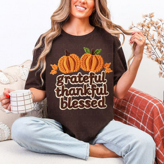 GRATEFUL THANKFUL BLESSED *FAUX YARN* - DTF TRANSFER