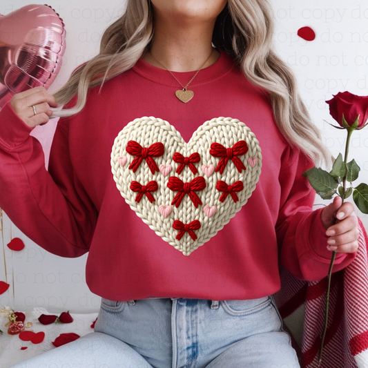 COQUETTE HEART WITH RED BOWS INSIDE - FAUX YARN - DTF TRANSFER
