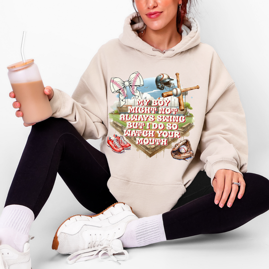 COQUETTE MY BOY MIGHT NOT ALWAYS SWING BUT I DO SO WATCH YOUR MOUTH - DTF TRANSFER - Hectic Momma Printing