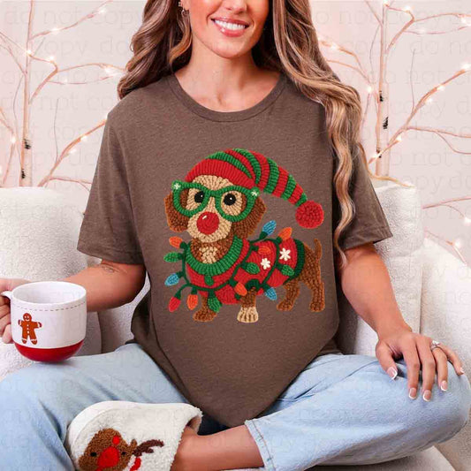 CHRISTMAS DACHSHUND *FAUX YARN* - DTF TRANSFER