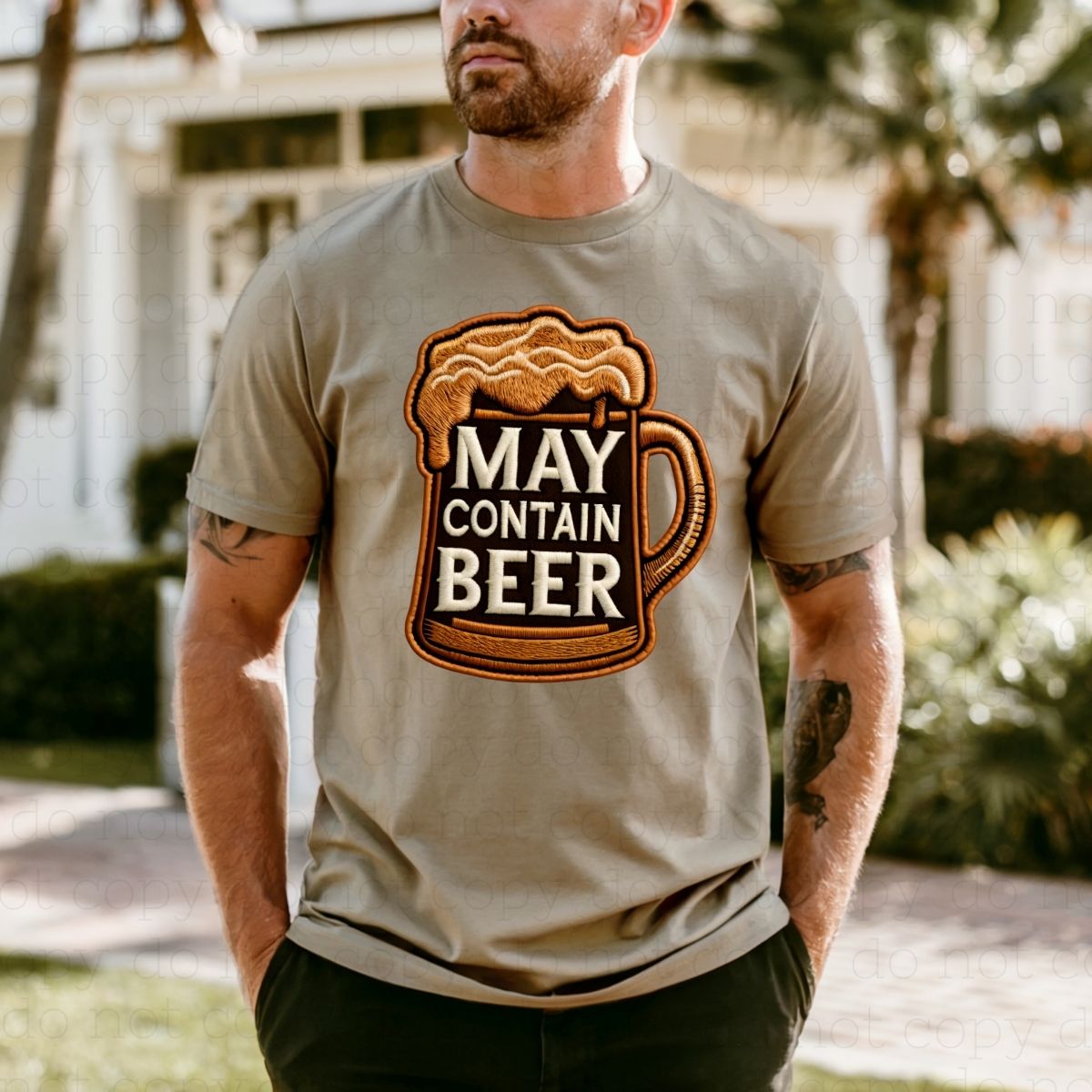 MAY CONTAIN BEER *FAUX EMBROIDERY* - DTF TRANSFER