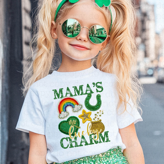 MAMA'S LUCKY CHARM - FAUX YARN + FAUX SEQUIN - DTF TRANSFER