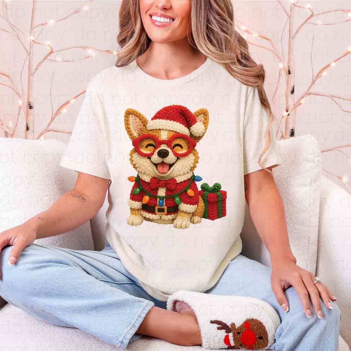 CHRISTMAS CORGI *FAUX YARN* - DTF TRANSFER