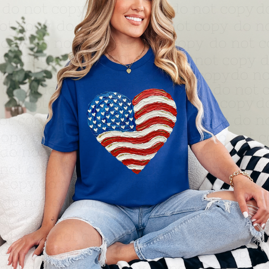 PAINTED AMERICAN FLAG HEART - DTF TRANSFER