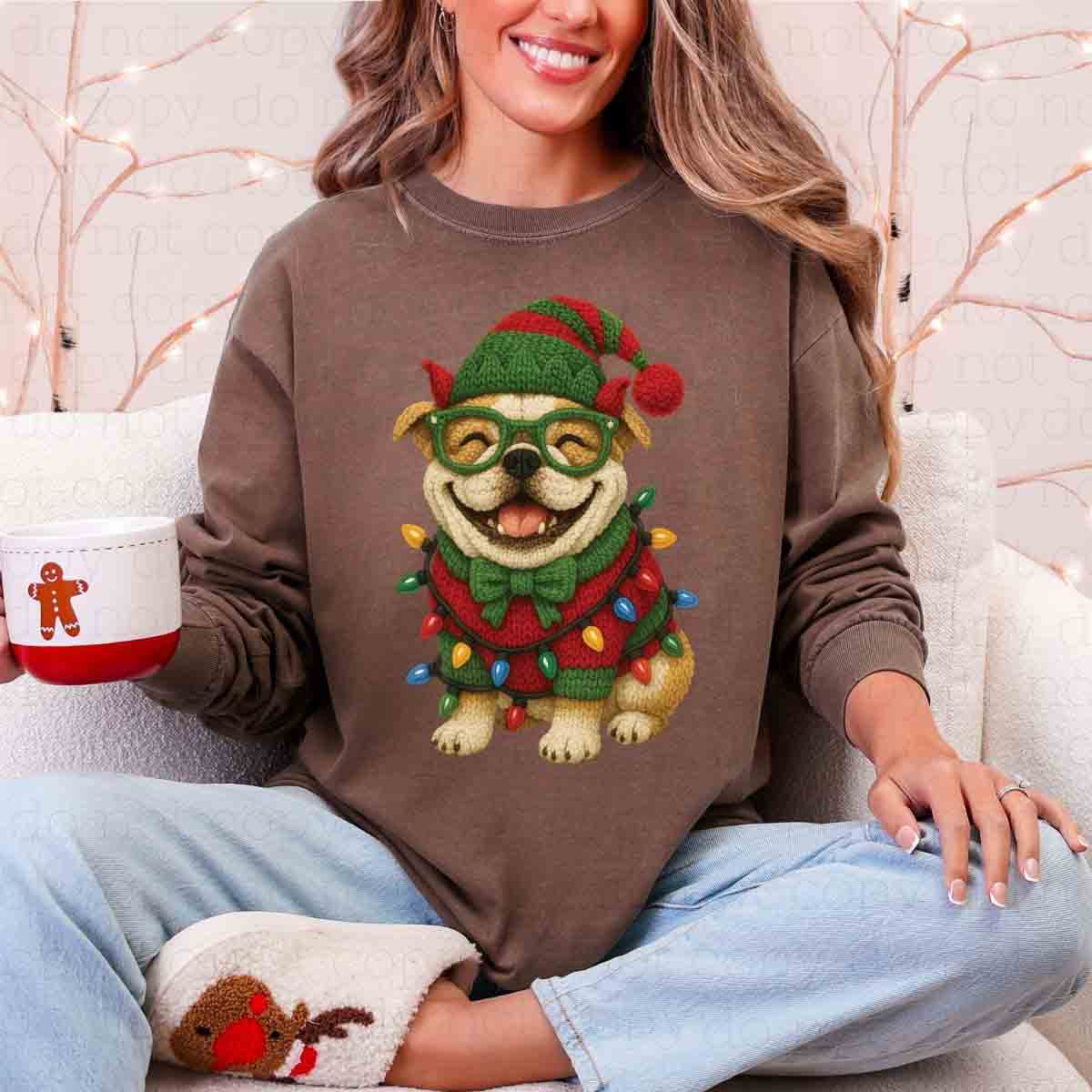 CHRISTMAS PUG *FAUX YARN* - DTF TRANSFER