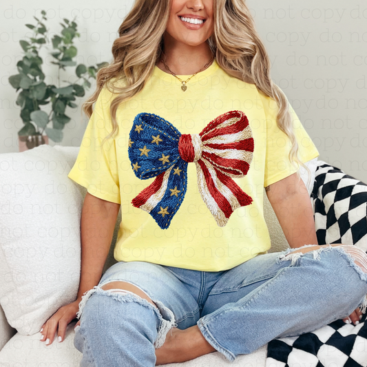 COQUETTE AMERICAN FLAG BOW - FAUX YARN - DTF TRANSFER