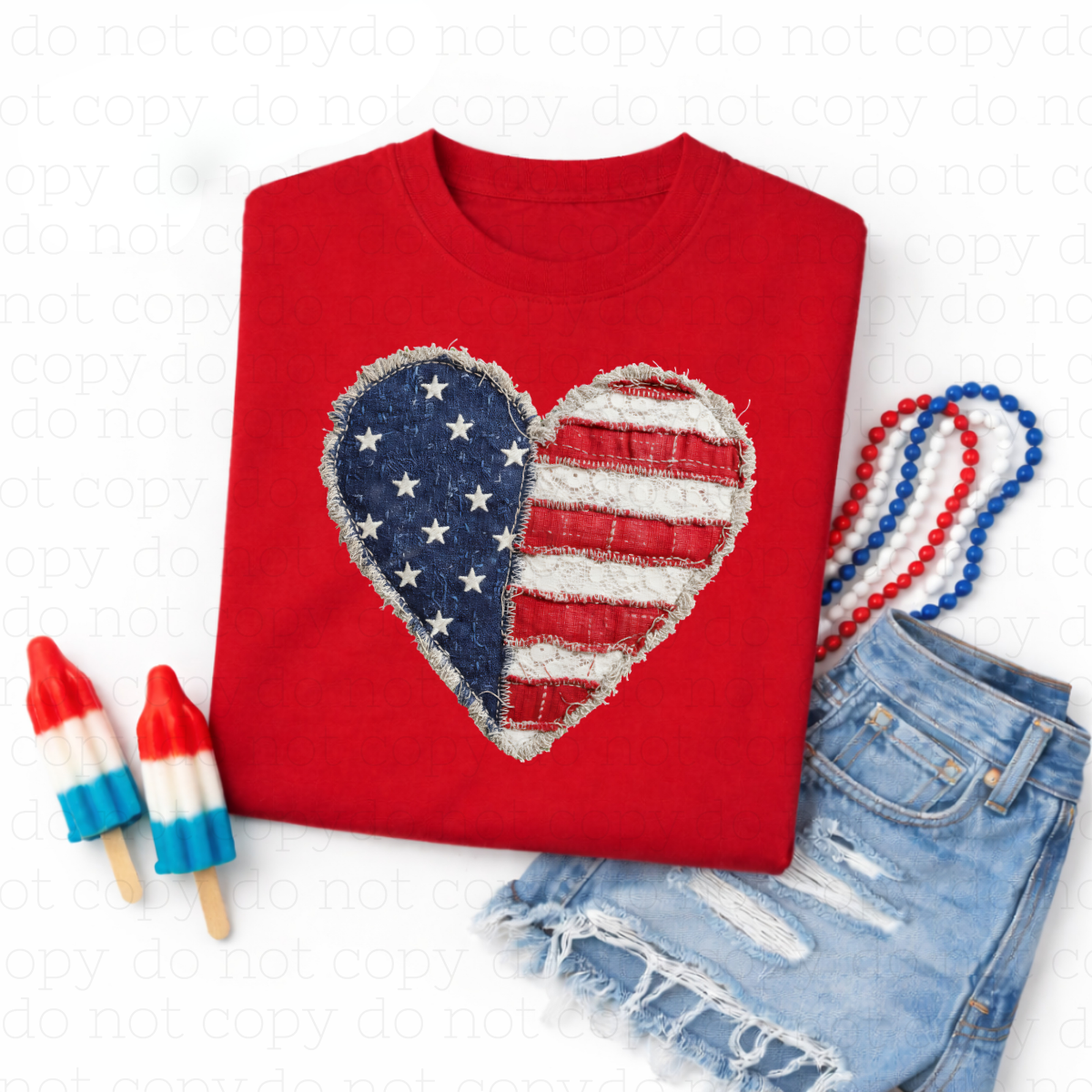 PATRIOTIC HEART - FAUX YARN - DTF TRANSFER - Hectic Momma Printing