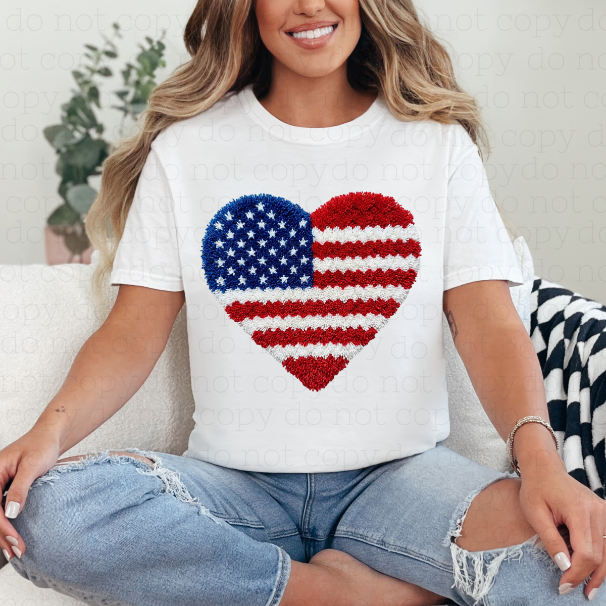 AMERICAN FLAG HEART - FAUX YARN - DTF TRANSFER