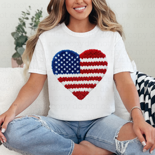 AMERICAN FLAG HEART - FAUX YARN - DTF TRANSFER