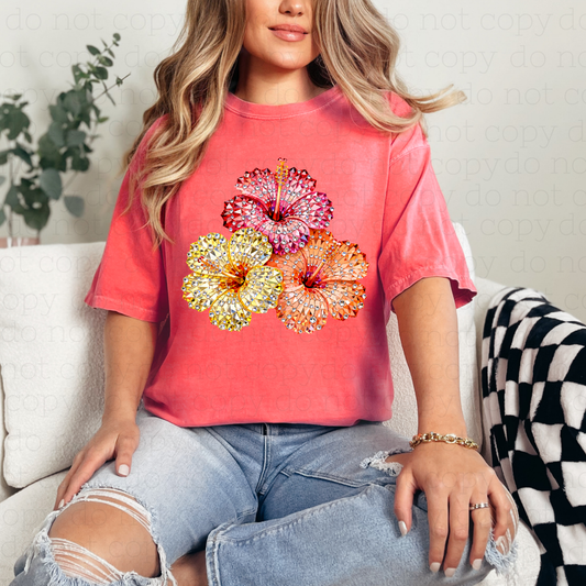 HIBISCUS FLOWERS - FAUX RHINESTONES - DTF TRANSFER - Hectic Momma Printing