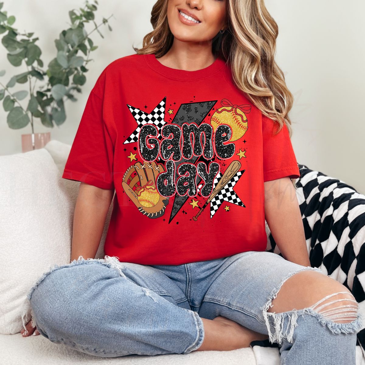 COQUETTE SOFTBALL GAME DAY - FAUX GLITTER - DTF TRANSFER