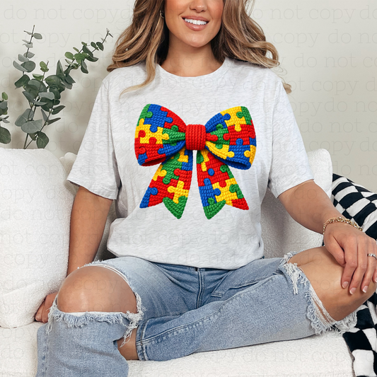 COQUETTE AUTISM AWARENESS BOW - FAUX YARN - DTF TRANSFER