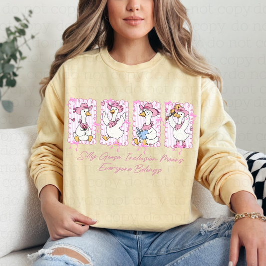 COQUETTE SILLY GOOSE INCLUSION MEANS EVERYONE BELONGS - PINK TEXT - DTF TRANSFER