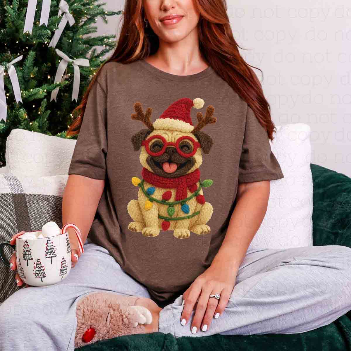 CHRISTMAS PUG *FAUX YARN* - DTF TRANSFER