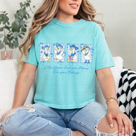 COQUETTE SILLY GOOSE INCLUSION MEANS EVERYONE BELONGS - BLUE TEXT - DTF TRANSFER