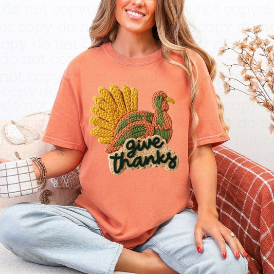 GIVE THANKS TURKEY *FAUX YARN* - DTF TRANSFER