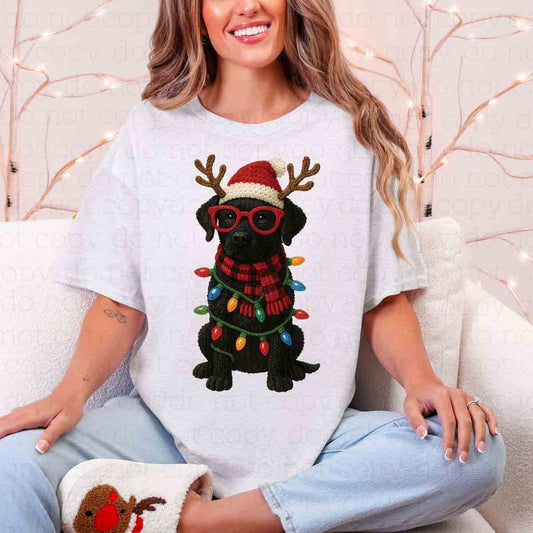 CHRISTMAS BLACK LAB *FAUX YARN* - DTF TRANSFER