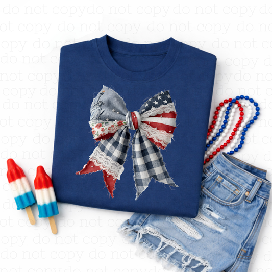 COQUETTE PATRIOTIC BOW - FAUX YARN - DTF TRANSFER - Hectic Momma Printing