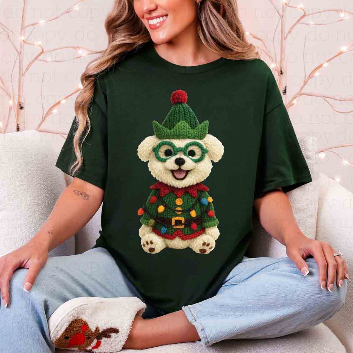 CHRISTMAS BICHON FRISE *FAUX YARN* - DTF TRANSFER