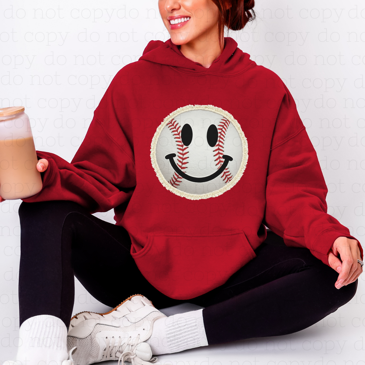 BASEBALL SMILEY FACE - FAUX YARN - DTF TRANSFER