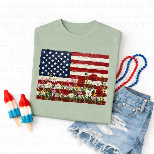PAINTED FLORAL AMERICAN FLAG - DTF TRANSFER - Hectic Momma Printing