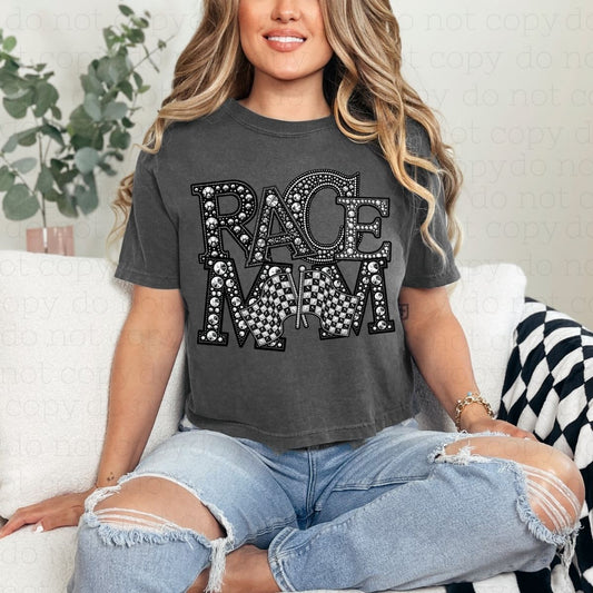 RACE MOM *FAUX RHINESTONES* - DTF TRANSFER