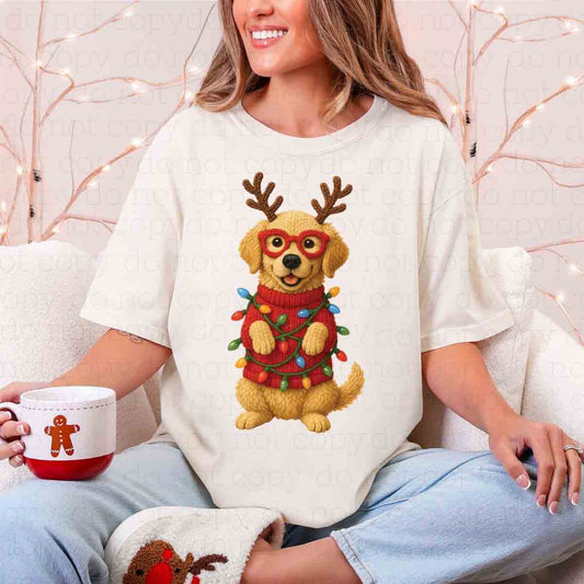 CHRISTMAS YELLOW LAB *FAUX YARN* - DTF TRANSFER