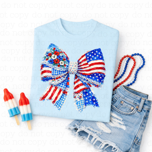 PAINTED FLORAL AMERICAN FLAG BOW - DTF TRANSFER - Hectic Momma Printing