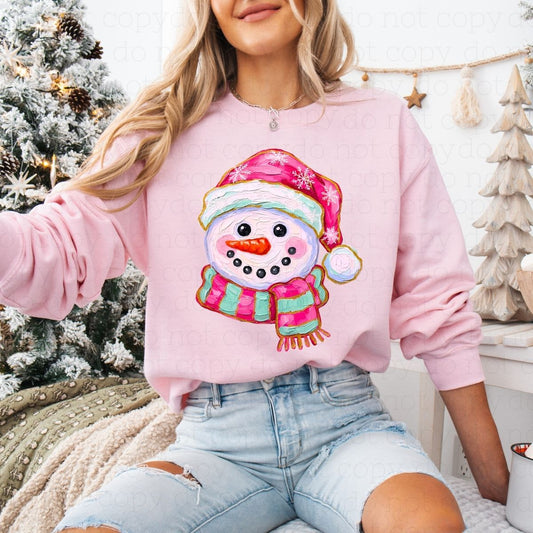 PAINTED PINK AND GREEN SNOWMAN - DTF TRANSFER