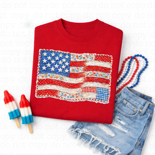 PAINTED PATCHWORK AMERICAN FLAG - DTF TRANSFER - Hectic Momma Printing