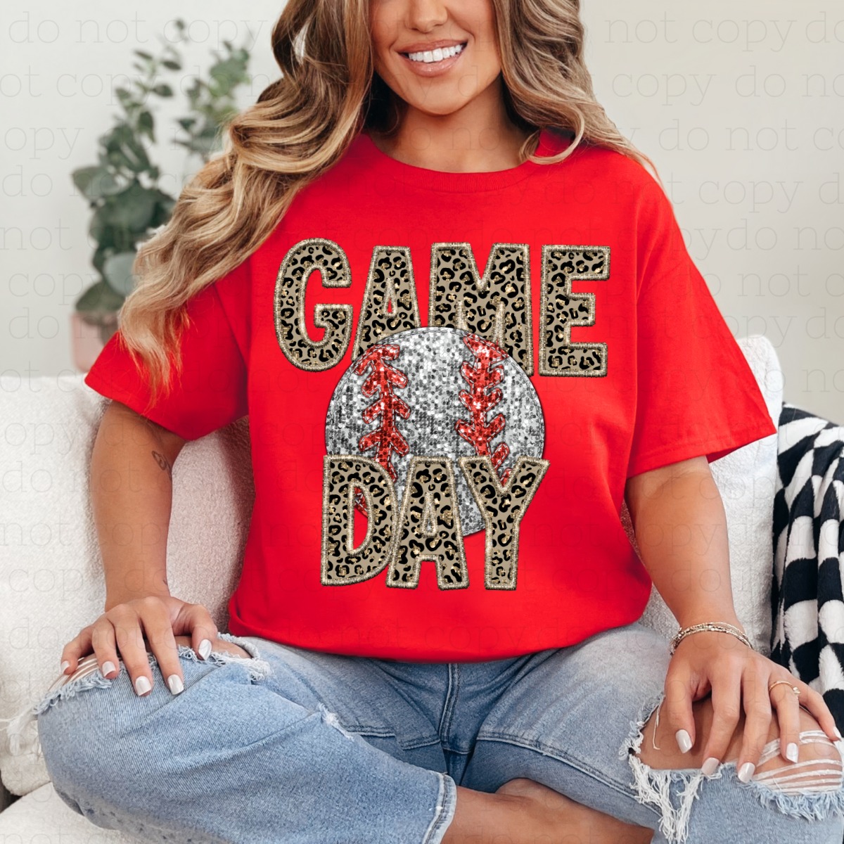 BASEBALL GAME DAY - FAUX EMBROIDERY + FAUX SEQUIN - DTF TRANSFER - Hectic Momma Printing