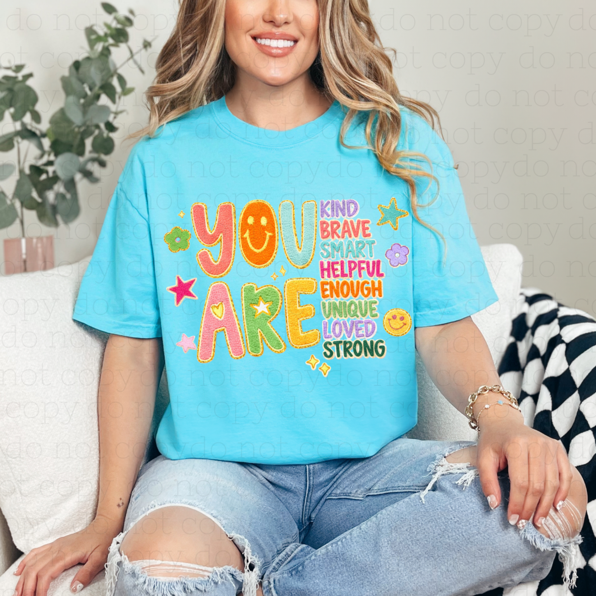 YOU ARE - FAUX EMBROIDERY - DTF TRANSFER - Hectic Momma Printing
