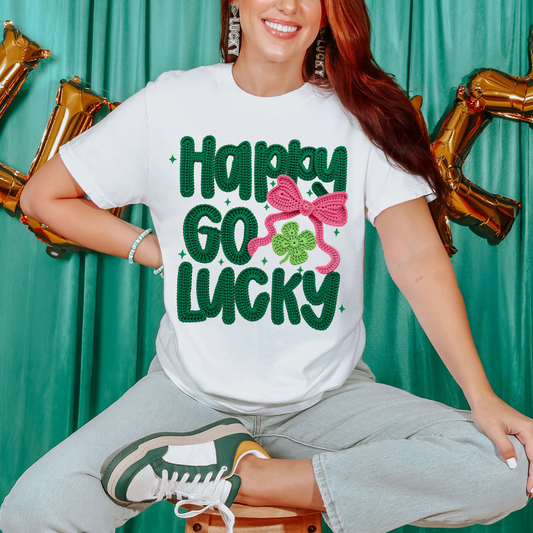 COQUETTE HAPPY GO LUCKY - FAUX YARN - DTF TRANSFER - Hectic Momma Printing