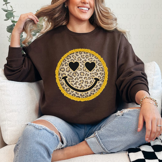 LEOPARD PRINT SMILEY FACE - FAUX YARN - DTF TRANSFER