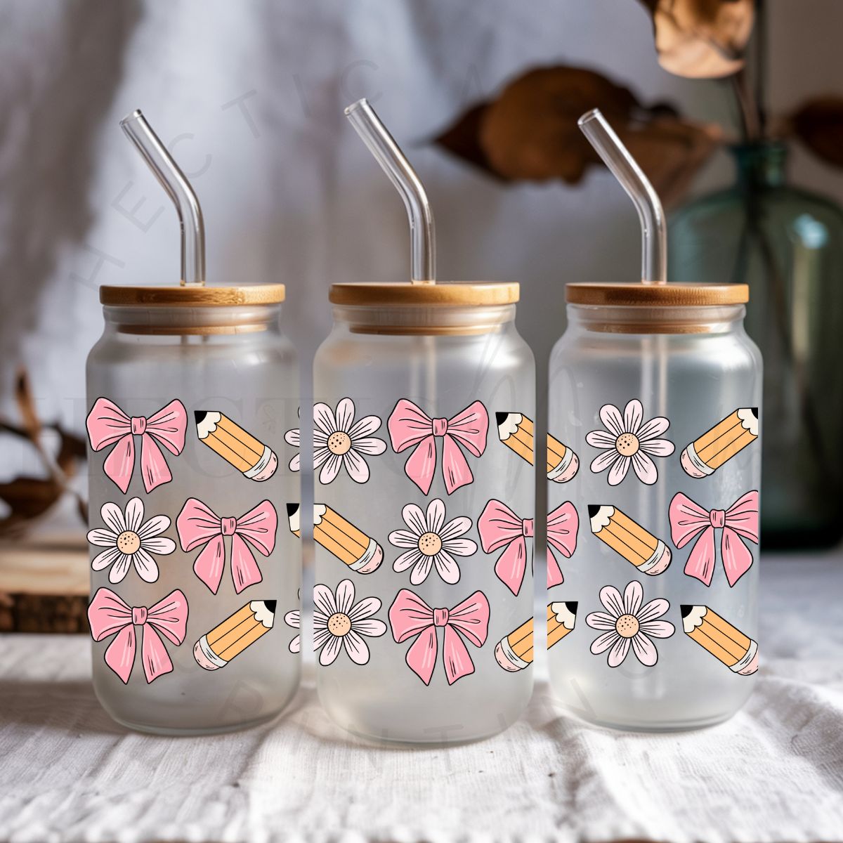 COQUETTE PENCILS BOWS & DAISIES - UV DTF