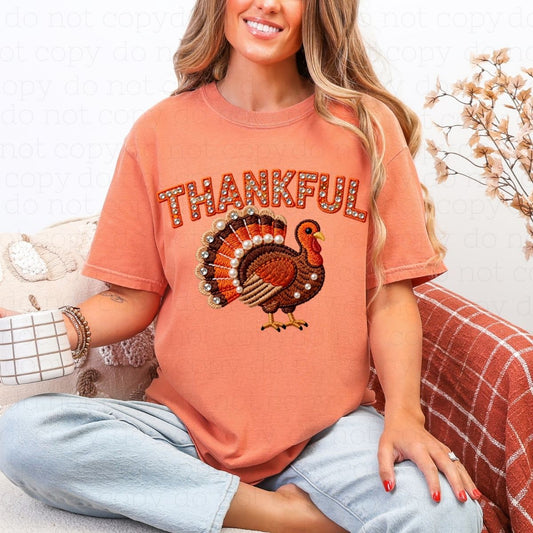 THANKFUL *FAUX EMBROIDERY/FAUX RHINESTONES/PEARLS* - DTF TRANSFER