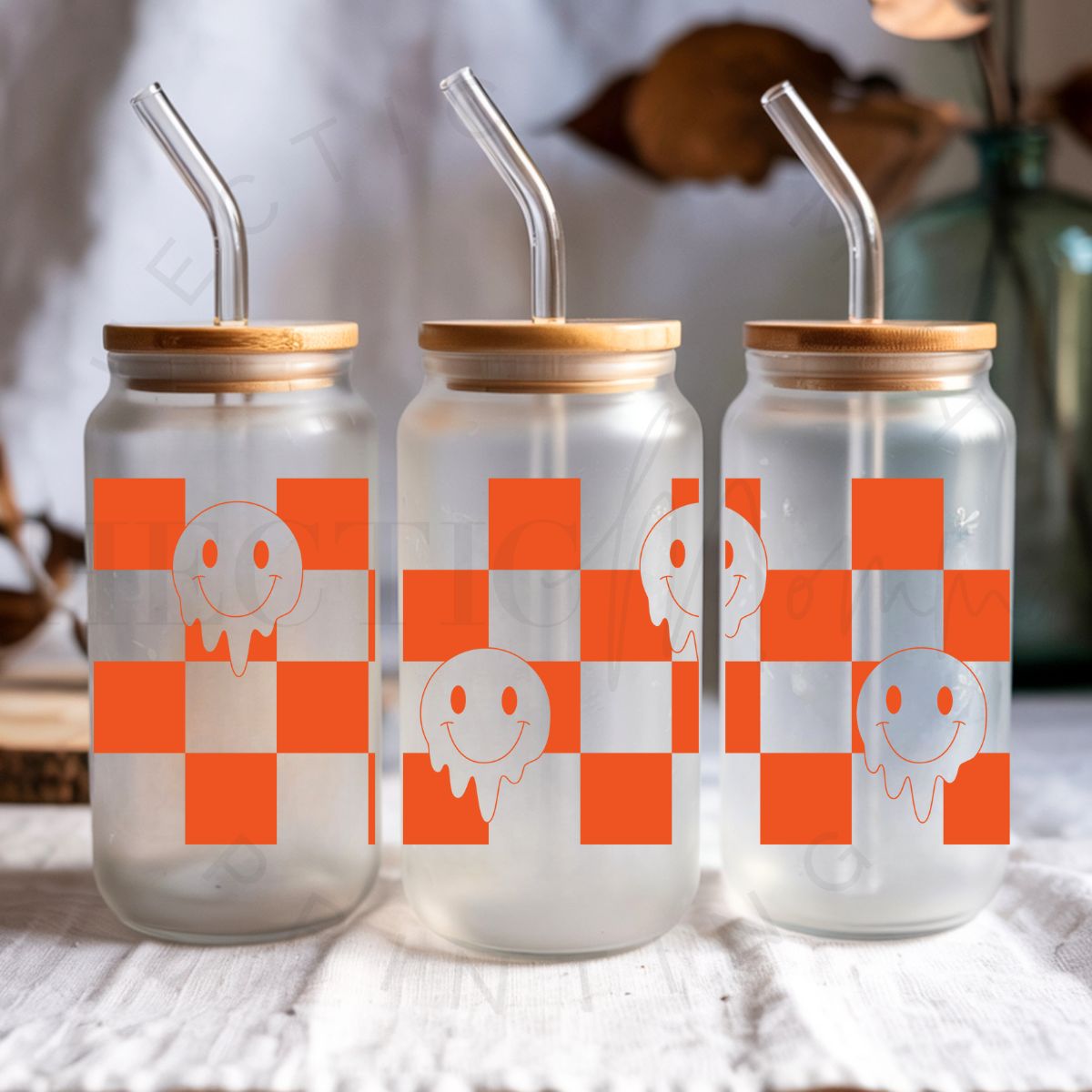 CHECKERED MELTY SMILEY FACES - UV DTF