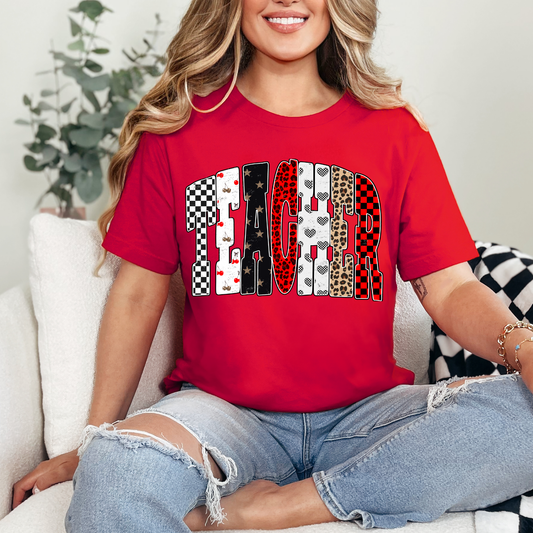 TEACHER RED & CHECKERED - DTF TRANSFER