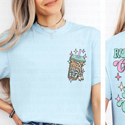 RUNNING ON CRAFTING & ICED COFFEE - FRONT+BACK - DTF TRANSFER - Hectic Momma Printing